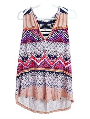 Anthropologie Meadow Rue Long Geometric V-Neck Tank Top, S